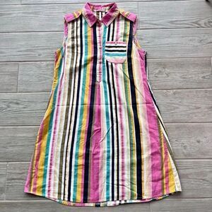 Given Kale Womens Multicolor Striped‎ Cotton Sleeveless Mini Shirt Dress Small